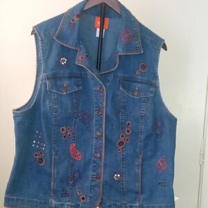 Hearts of Palm Denim Vest with Embroidered Accents
